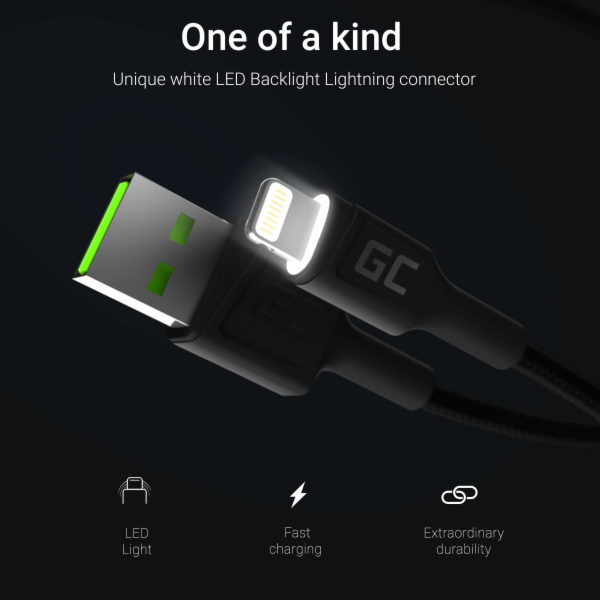 Green Cell KABGC05 kabel Lightning 1,2 m Černá