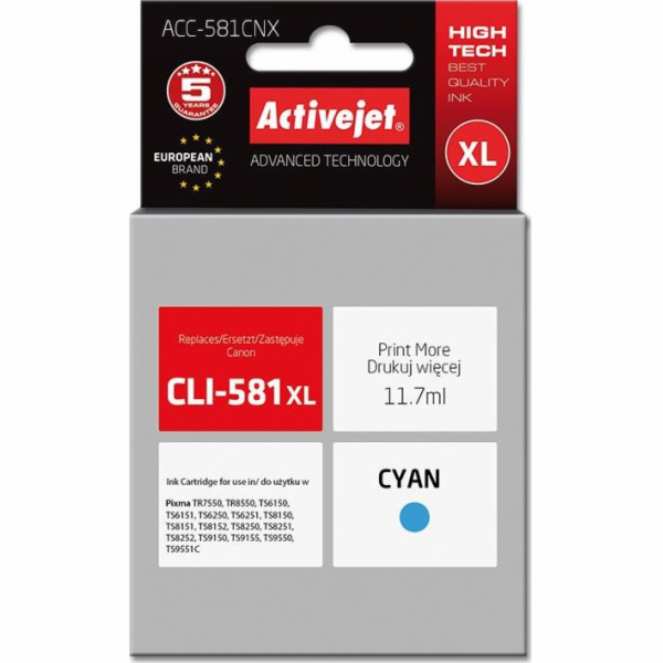 Activejet ACC-581CNX ink (replacement for Canon CLI-581C ...