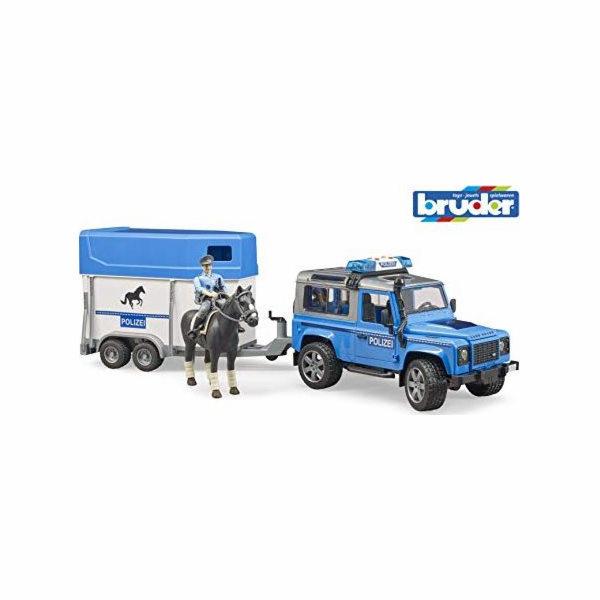 Bruder Land Rover Defender Policie s přívěsem na koně, fi...