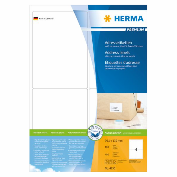 Štítky Herma Premium A4, adresa, bílý, matný papír, 400 k...