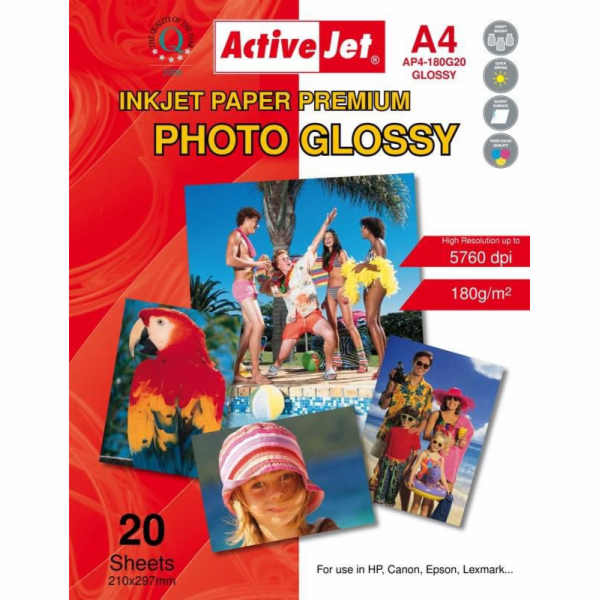 Activejet AP4-180G20 photo paper for ink printers; A4; 20...