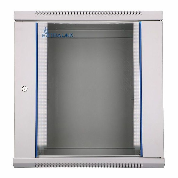 Nástěnná racková skříň 12U 600x450 šedé skleněné dveře