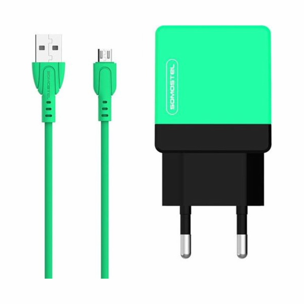 SOMOSTEL INDOOR PHONE CHARGER 2A + CABLE TYPE MICRO GREEN...