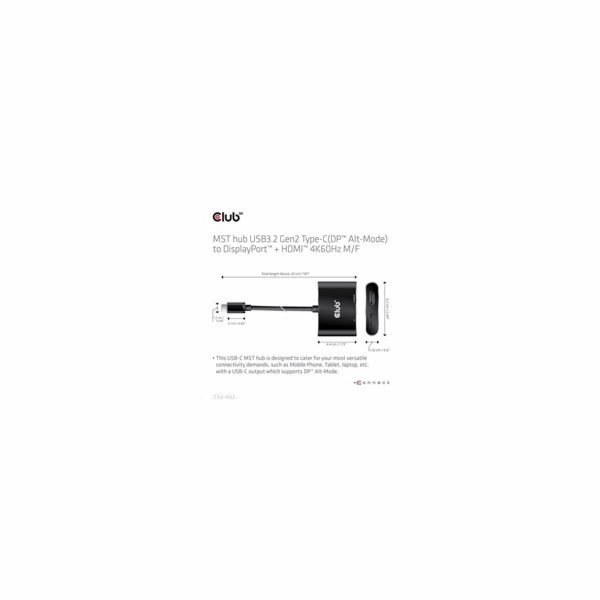 Club3D hub MST (Multi Stream Transport) USB3.2 Gen2 Type-...