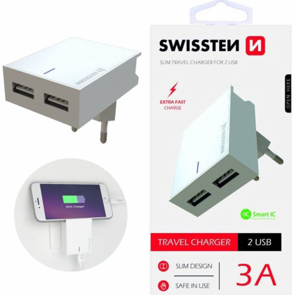Swissten Síťový Adaptér Smart Ic 2X Usb 3A Power Bílý