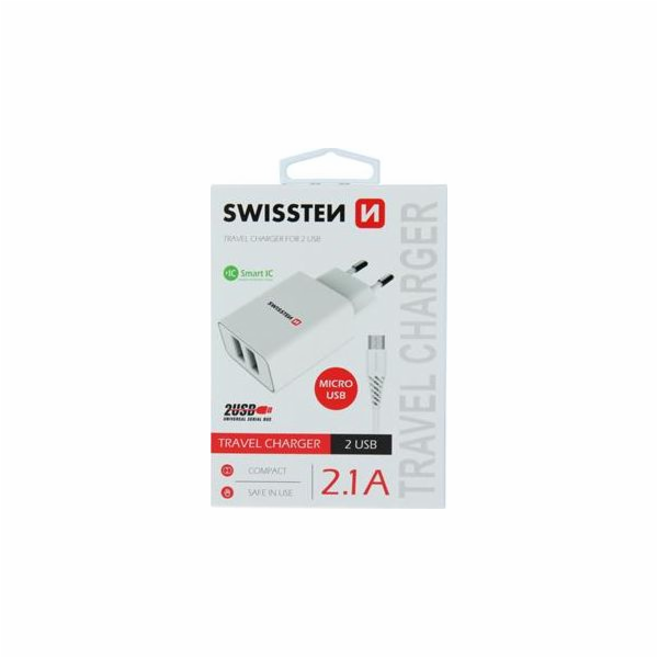 Swissten Síťový Adaptér Smart Ic 2X Usb 2,1A Power + Dato...