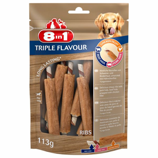 Pochoutka pro psy 8v1 Triple Flavour ribs (6ks)