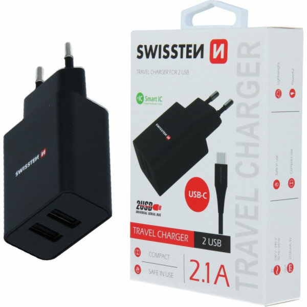 Swissten Síťový Adaptér Smart Ic 2X Usb 2,1A Power + Dato...
