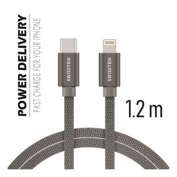 Swissten Datový Kabel Textile USB-C / Lightning 1,2 M Šedý