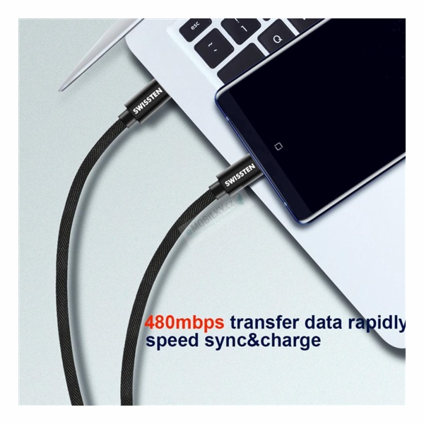 Swissten Datový Kabel Textile USB-C / USB-C 1,2 M Černý