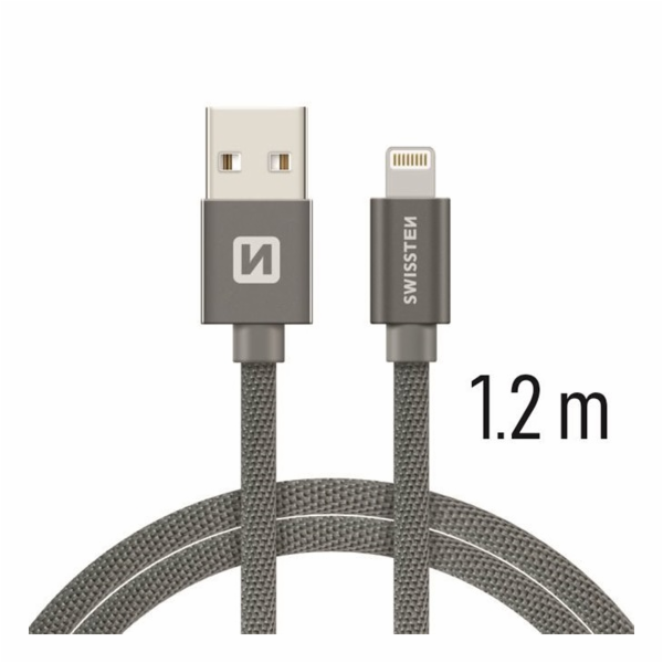 Data kabel SWISSTEN Textile Lightning 1,2 m, šedá