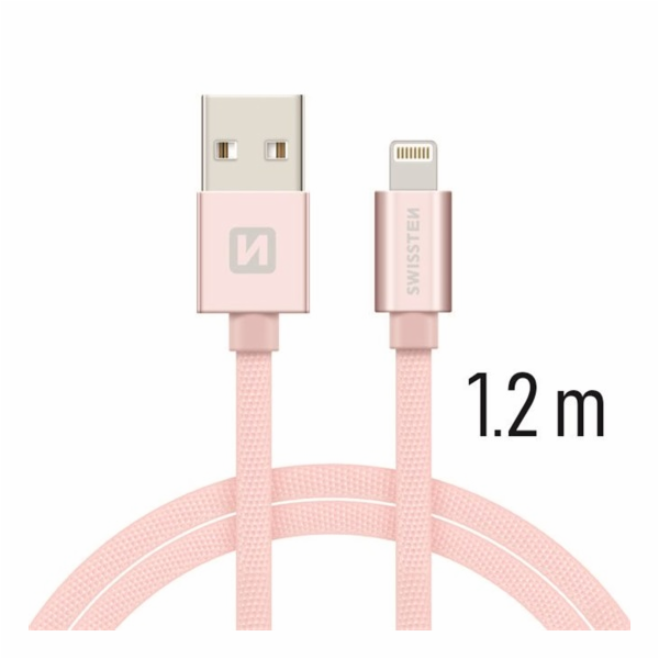Swissten Datový Kabel Textile Usb / Lightning 1,2 M Růžov...
