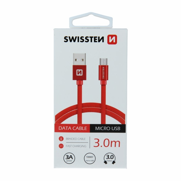 Swissten Datový Kabel Textile Usb / Micro Usb 3,0 M Červený