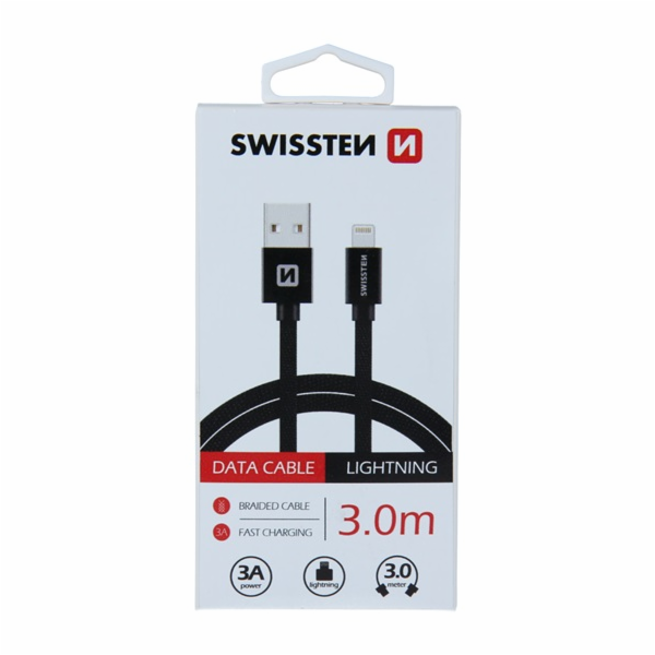 Swissten Datový Kabel Textile Usb / Lightning 3,0 M Černý