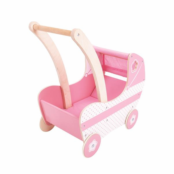 Bigjigs Toys Dřevěný kočárek pro panenky