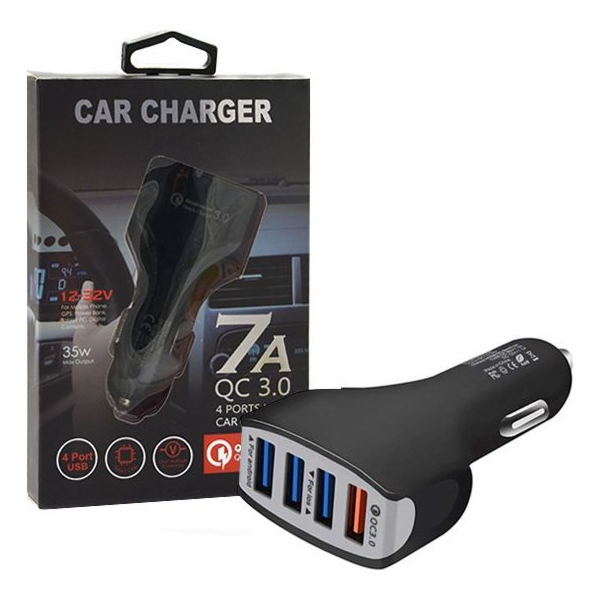 CAR CHARGER 4 X USB 7A BLACK VEGA FASTON FAST CHARGER QUI...