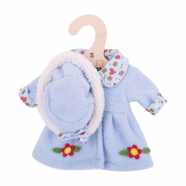 Bigjigs Toys Modrý kabátek s kloboučkem pro panenku 28 cm
