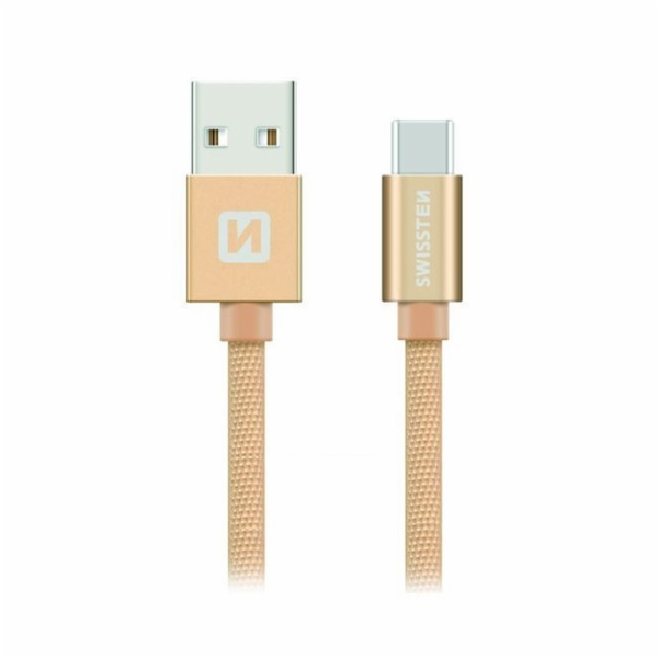 Swissten Datový Kabel Textile Usb / Usb-C 1,2 M Zlatý