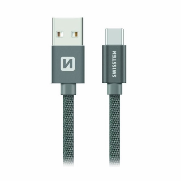 Data kabel SWISSTEN Textile USB-C 1,2 m, šedá