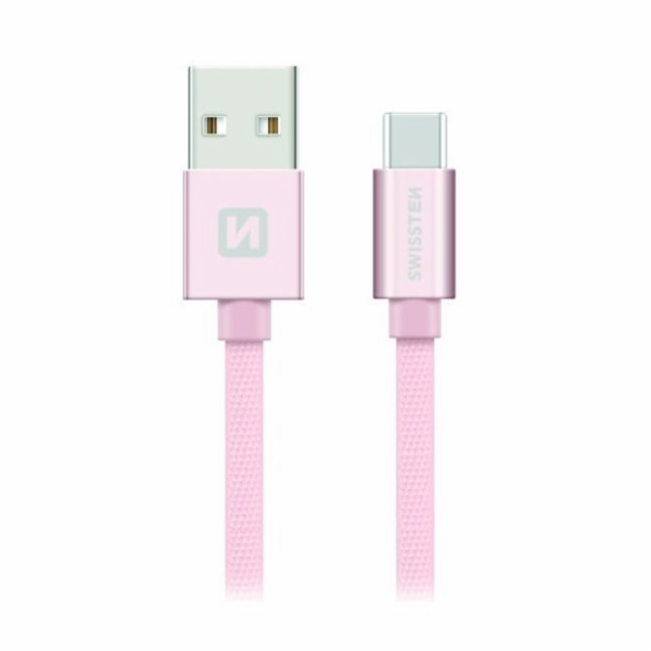 Swissten Datový Kabel Textile Usb / Usb-C 1,2 M Růžovo/Zlatý