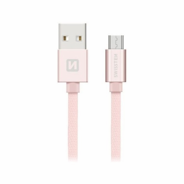 Swissten Datový Kabel Textile Usb / Micro Usb 0,2 M Růžov...