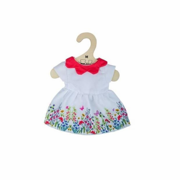 Hračka Bigjigs Toys Bílé květinové šaty s červeným límečk...