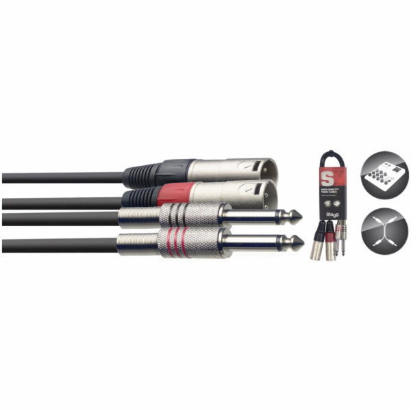 Stagg STC3PXM, kabel dvojitý 2x JACK/2x XLR zástrčka, 3 m