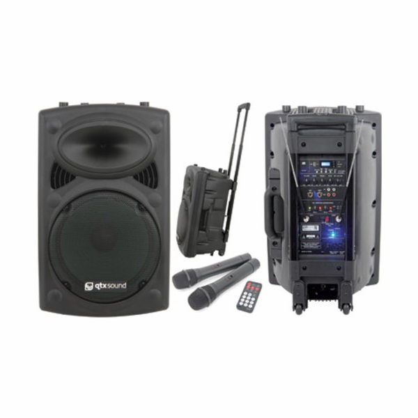 QTX QR15PA, mobilní 15" zvukový systém MP3/SD/USB/2x VHF,...