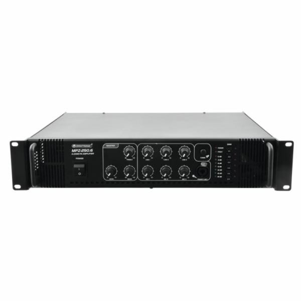 Omnitronic MPZ-250.6, 100V 6-zónový mixážní zesilovač, 250W