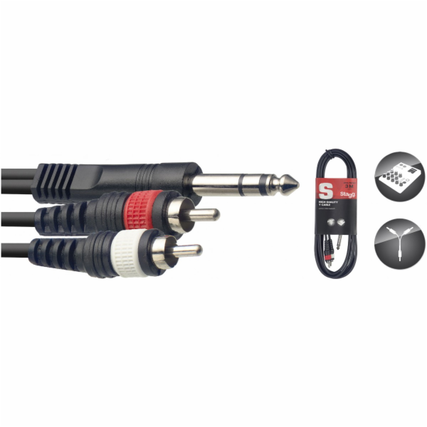 Stagg SYC3/PS2CM E, propojovací kabel 2x RCA - Jack 6,3 m...
