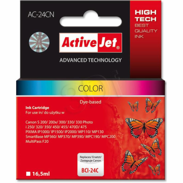 Activejet AC-24CN ink for Canon printer; Canon BCI-24C re...