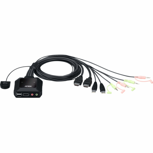 Přepínač Aten KVM 2:1 (USB, HDMI) 4K@60Hz, integrované ka...