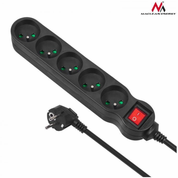Napájecí lišta Maclean Energy 5 zásuvek 1,4 m černá (MCE183)