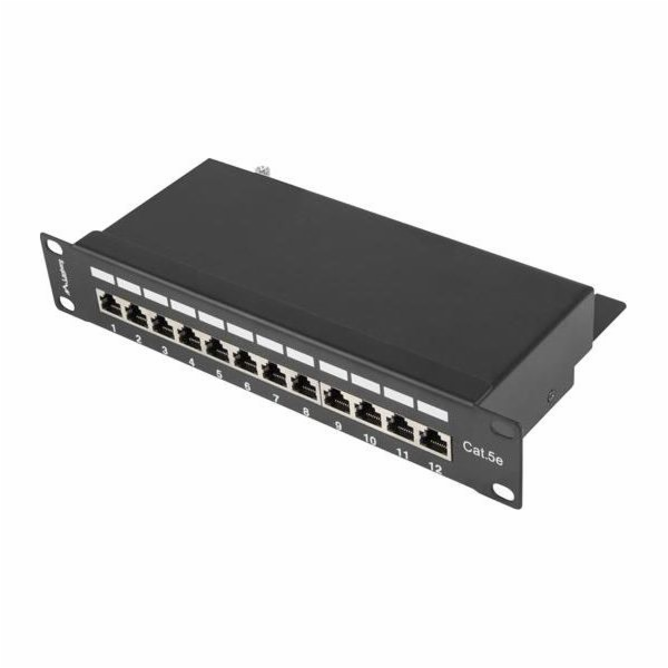 Patch Panel 12 Port 1U 10 cali kat.5e ekranowany czarny 