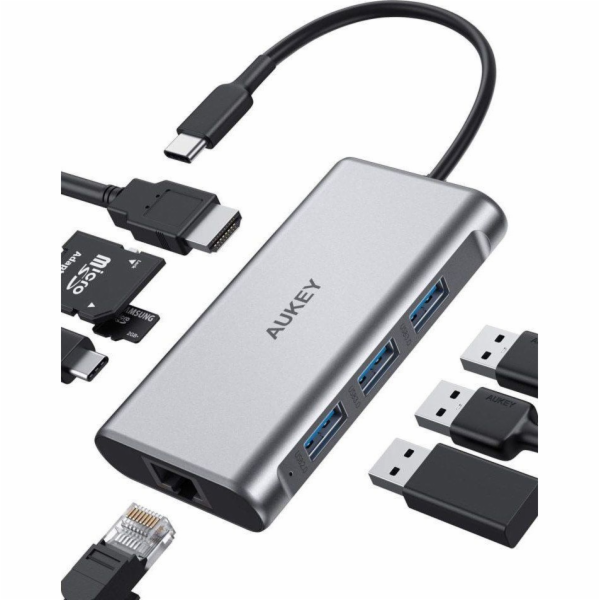 Aukey CB-C91 USB-C 8-v-1 stanice/replikátor 