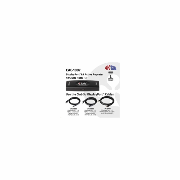 Club3D Adaptér aktivní DisplayPort 1.4 Repeater 4K120HZ H...