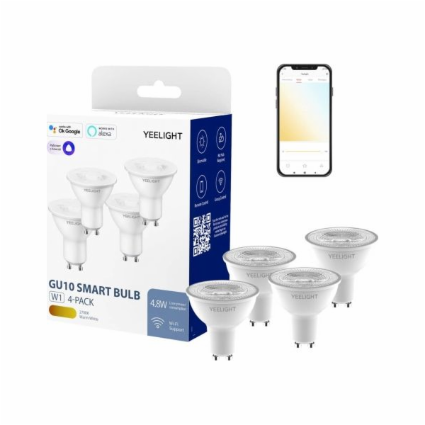 Yeelight GU10 Smart Bulb W1 žárovka stmívatelná bílá 4 ks
