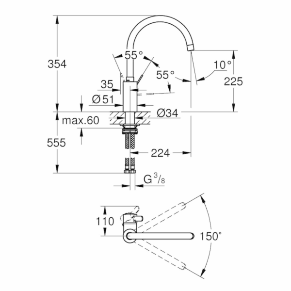 Grohe Eurosmart Cosmopolitan dřezová jednopáková baterie,...