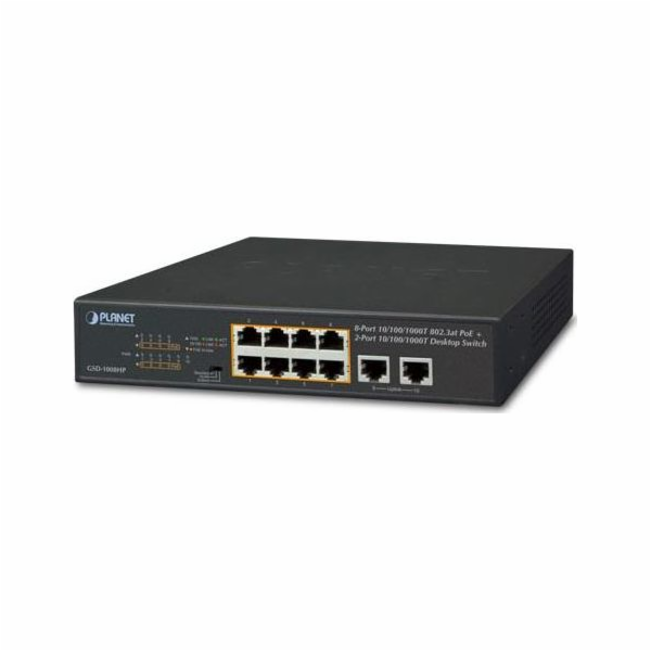 Planet GSD-1008HP, PoE switch 8x PoE 802.3at 120W+ 2x 100...