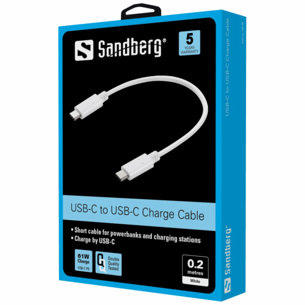 Sandberg 136-30 nabíjecí kabel USB-C na USB-C bílý, 0,2M