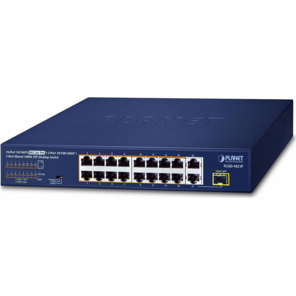 Planet FGSD-1821P PoE switch, 16x100M + 1xGb/SFP, extend ...