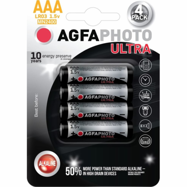 AgfaPhoto Ultra alkalická baterie 1.5V, LR03/AAA, 4ks 