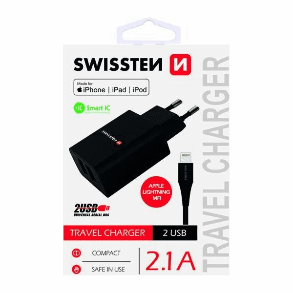 Nabíječka cestovní SWISSTEN 2x USB, IC, 2.1A + Lighthing ...
