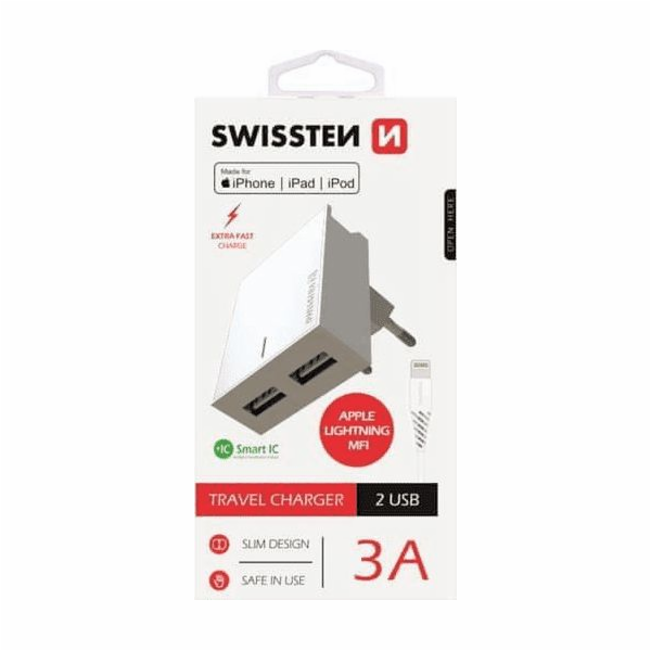 Swissten Síťový Adaptér Smart Ic 2X Usb 3A Power + Datový...