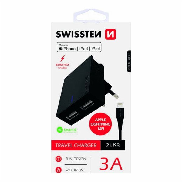 Swissten Síťový Adaptér Smart Ic 2X Usb 3A Power + Datový...