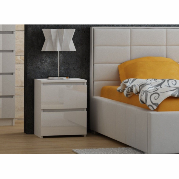 TopEshop Skříňka, noční stolek, 2 šuplíky, bílý lesk / m2