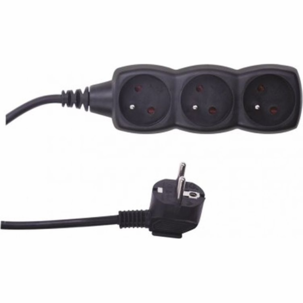 Prodlužovací kabel 1,5m / 3 zásuvky / černý / PVC / 1mm2