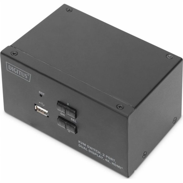 DIGITUS KVM přepínač, 2 porty, dva displeje, 4K, HDMI