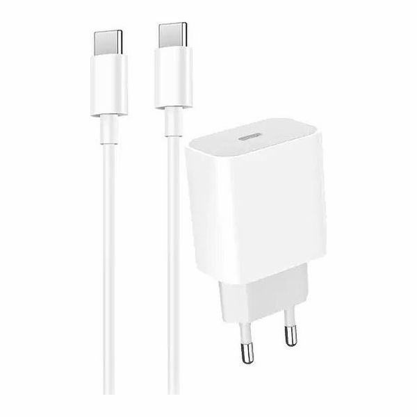 MAIN CHARGER 3A + CABLE TYP-C to TYP-C WHITE 20Watt 3600m...
