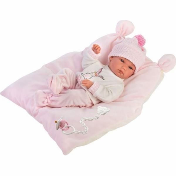 Llorens Baby panenka Bimba na růžovém polštáři 35cm (63556)